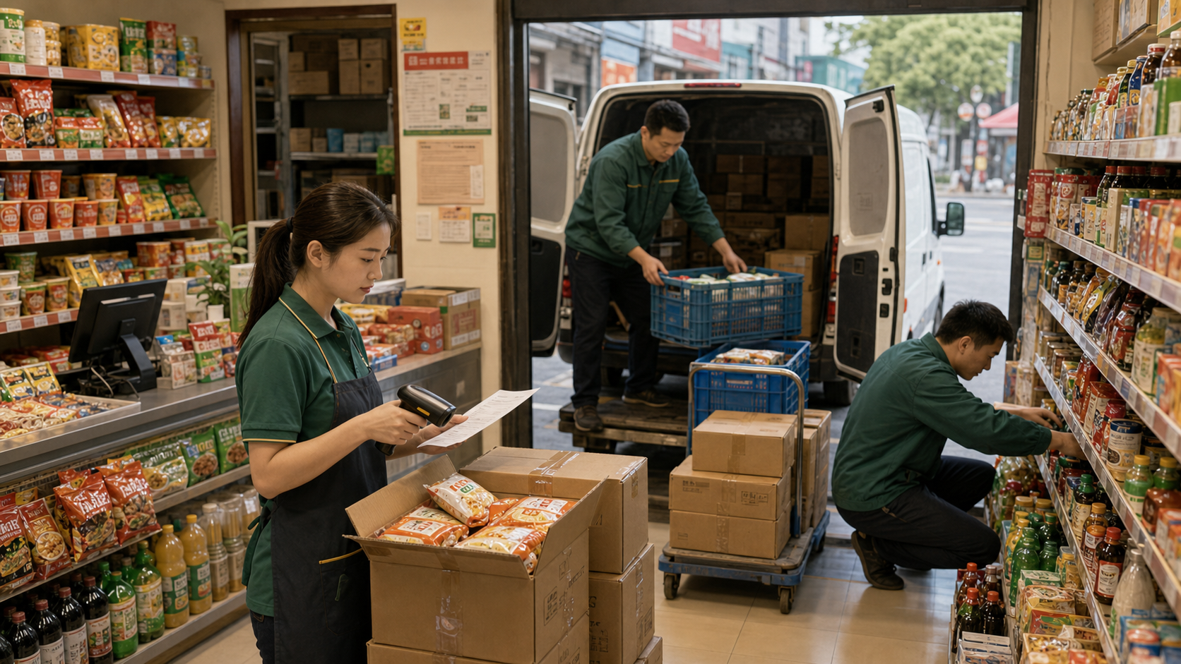 门店收货和补货现场